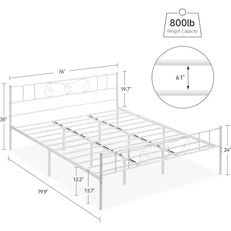 Cadre de lit King Size en métal avec tête de lit et support à lattes en acier avec rangement de 13,7 pouces, aucun sommier tapissier requis, assemblage facile