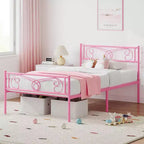 Cadre de lit King Size en métal avec tête de lit et support à lattes en acier avec rangement de 13,7 pouces, aucun sommier tapissier requis, assemblage facile