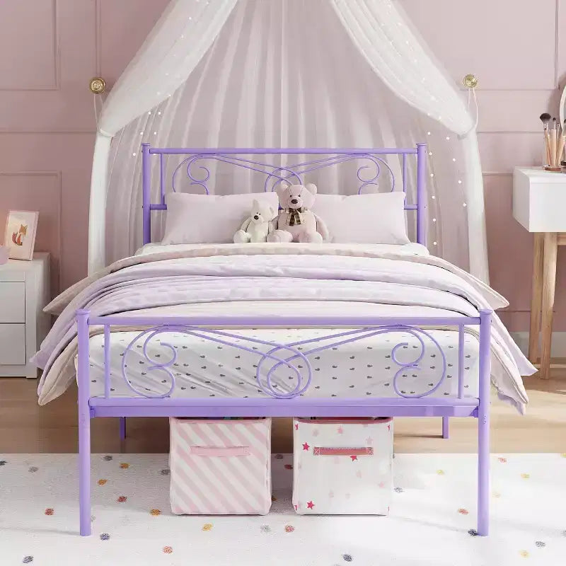 Cadre de lit King Size en métal avec tête de lit et support à lattes en acier avec rangement de 13,7 pouces, aucun sommier tapissier requis, assemblage facile