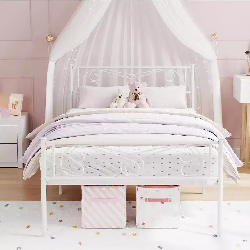 Cadre de lit King Size en métal avec tête de lit et support à lattes en acier avec rangement de 13,7 pouces, aucun sommier tapissier requis, assemblage facile