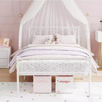 Cadre de lit King Size en métal avec tête de lit et support à lattes en acier avec rangement de 13,7 pouces, aucun sommier tapissier requis, assemblage facile