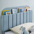 Cadre de lit avec tête de lit bibliothèque de rangement, cadre de lit plateforme rembourré sans bruit, assemblage facile, pas besoin de sommier tapissier
