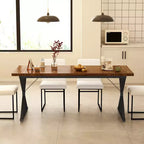 Table de salle à manger de ferme Vipbear pour 6 personnes, table à manger rectangulaire en bois de 180 cm, table de cuisine rustique avec pieds en métal robustes pour salle à manger