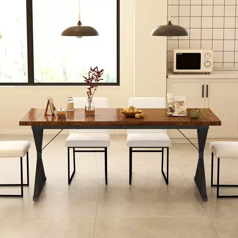 Table de salle à manger de ferme Vipbear pour 6 personnes, table à manger rectangulaire en bois de 180 cm, table de cuisine rustique avec pieds en métal robustes pour salle à manger