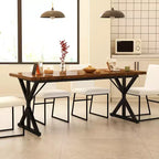 Table de salle à manger de ferme Vipbear pour 6 personnes, table à manger rectangulaire en bois de 180 cm, table de cuisine rustique avec pieds en métal robustes pour salle à manger