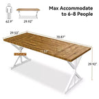 Table de salle à manger de ferme Vipbear pour 6 personnes, table à manger rectangulaire en bois de 180 cm, table de cuisine rustique avec pieds en métal robustes pour salle à manger