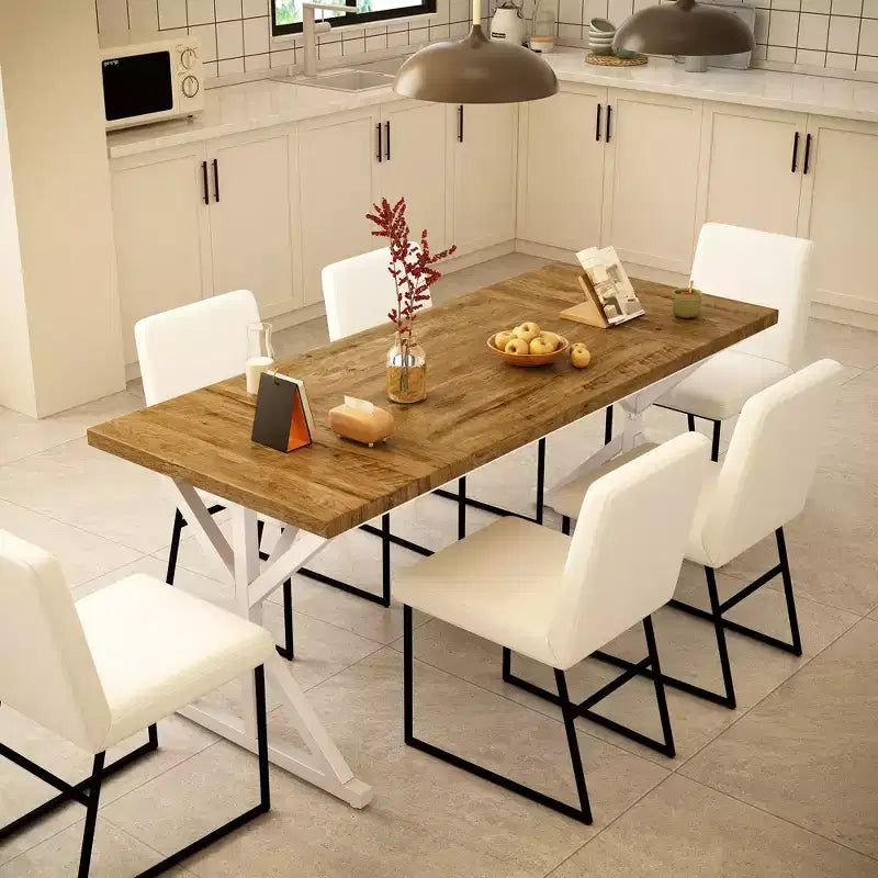Table de salle à manger de ferme Vipbear pour 6 personnes, table à manger rectangulaire en bois de 180 cm, table de cuisine rustique avec pieds en métal robustes pour salle à manger