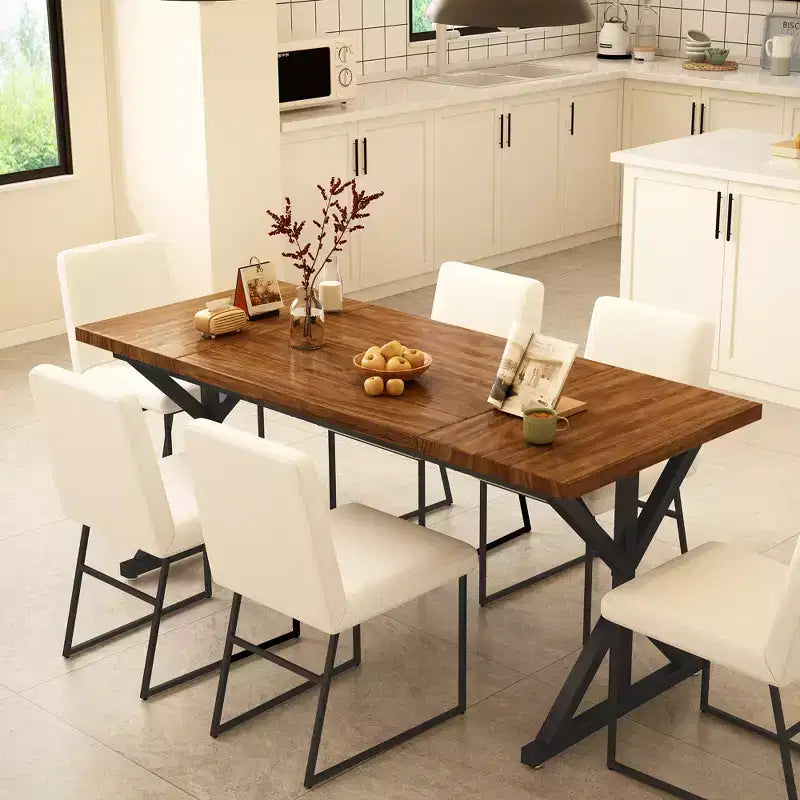 Table de salle à manger de ferme Vipbear pour 6 personnes, table à manger rectangulaire en bois de 180 cm, table de cuisine rustique avec pieds en métal robustes pour salle à manger