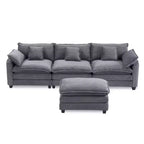 Canapé d'angle modulable 3 places en velours côtelé EHMKNP avec pouf