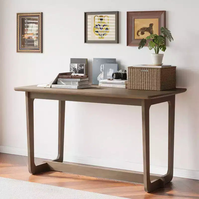 Famapy Bureau d'ordinateur de bureau à domicile en bois d'hévéa massif du milieu du siècle avec coins arrondis, bureau d'écriture moderne, bureau de travail et d'ordinateur minimaliste