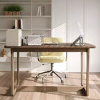 Famapy Bureau d'ordinateur de bureau à domicile en bois d'hévéa massif du milieu du siècle avec coins arrondis, bureau d'écriture moderne, bureau de travail et d'ordinateur minimaliste