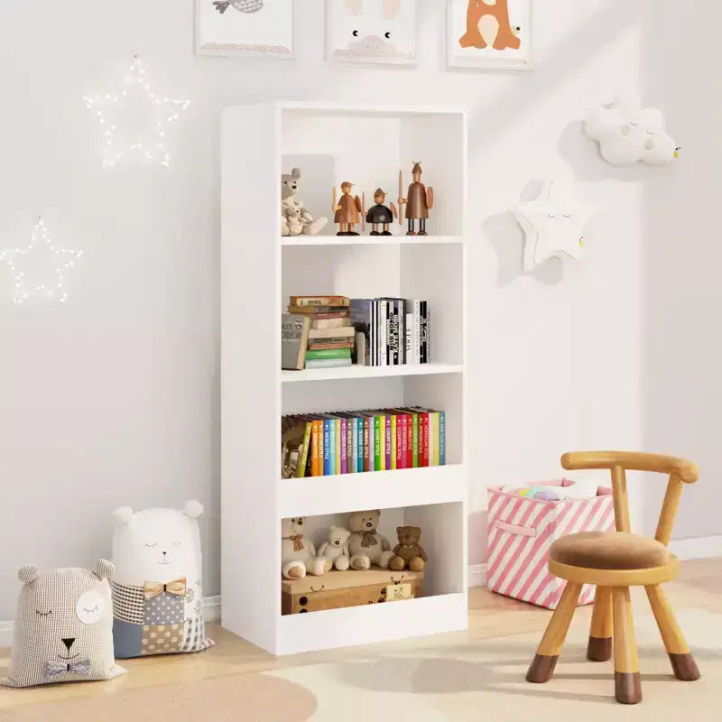 Étagère à livres pour enfants Okak Minimalism, étagères de rangement à 4 niveaux, boîte de rangement de jouets pour chambre d'enfant, salon, salle de jeux, blanc