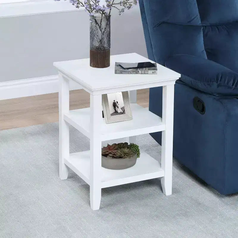 HomeStock 24 in.H White Color Rectangle Wood Table Top End Table 1 -piece