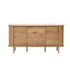 Buffet à 3 tiroirs LuxenHome en MDF aspect chêne avec portes coulissantes et coins arrondis