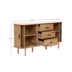 Buffet à 3 tiroirs LuxenHome en MDF aspect chêne avec portes coulissantes et coins arrondis