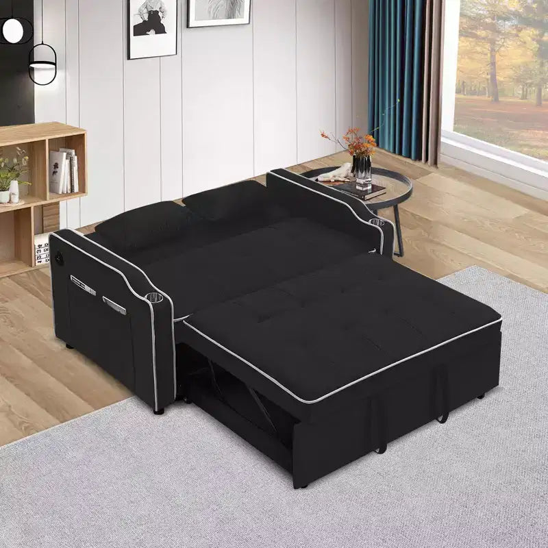 Canapé-lit convertible GUSTOWAVE avec port USB, canapé futon convertible 3-en-1 moderne en velours, avec dossier réglable, noir