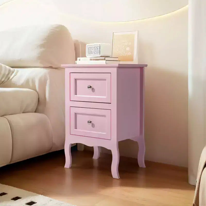 Tables de chevet Karl Home 2 tiroirs en MDF (panneau de fibres à densité moyenne) roses de 40 cm de largeur