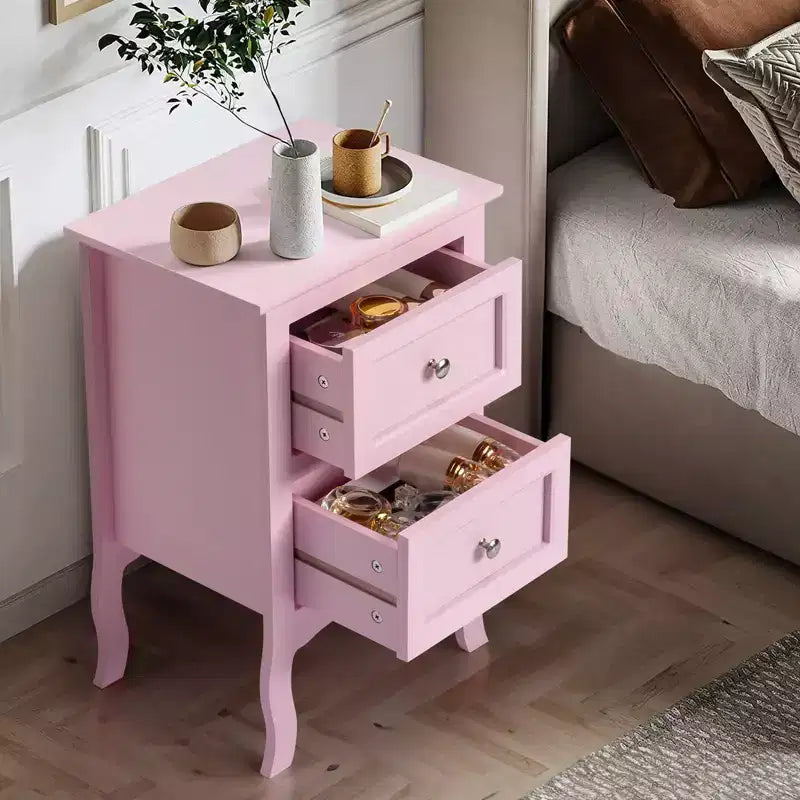 Tables de chevet Karl Home 2 tiroirs en MDF (panneau de fibres à densité moyenne) roses de 40 cm de largeur