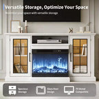Meuble TV électrique Coolmee 3 faces avec cheminée en verre pour téléviseurs jusqu'à 65 pouces, console multimédia avec lumière LED, portes en verre, rangement, centre de divertissement