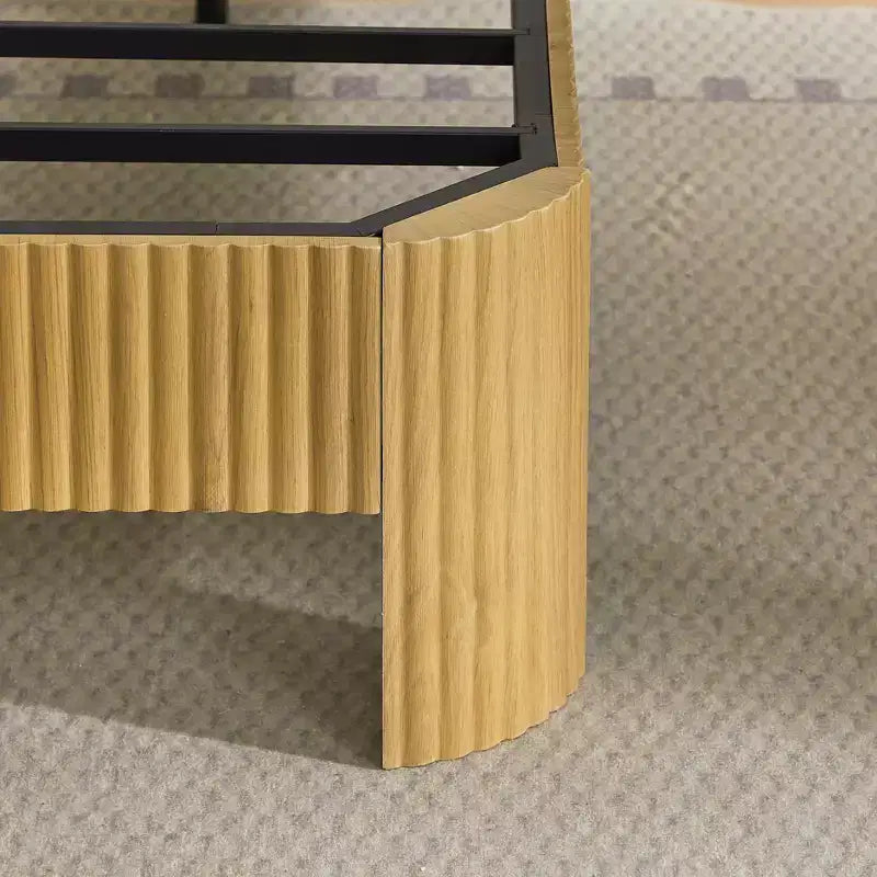 Cadre de lit ModernLuxe Queen/Full XL avec tête de lit de rangement, station de charge intégrée, design ondulé, support silencieux