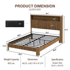 Cadre de lit ModernLuxe Queen/Full XL avec tête de lit de rangement, station de charge intégrée, design ondulé, support silencieux