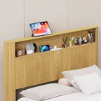 Cadre de lit ModernLuxe Queen/Full XL avec tête de lit de rangement, station de charge intégrée, design ondulé, support silencieux