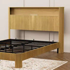 Cadre de lit ModernLuxe Queen/Full XL avec tête de lit de rangement, station de charge intégrée, design ondulé, support silencieux