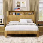 ModernLuxe Queen/Full XL Size Bed Frame with Storage Headboard, Built-in Charging Station, Wavy Design, Quiet Support