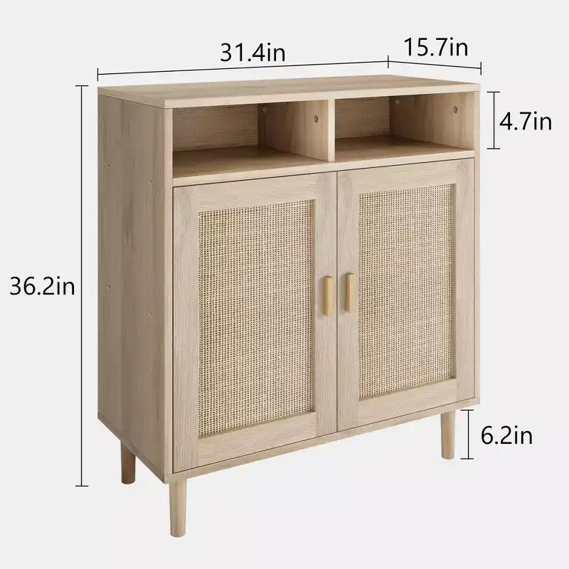 COZONY Bahut en rotin avec 2 portes, buffet de rangement moderne pour salle à manger, entrée et bar à café, naturel