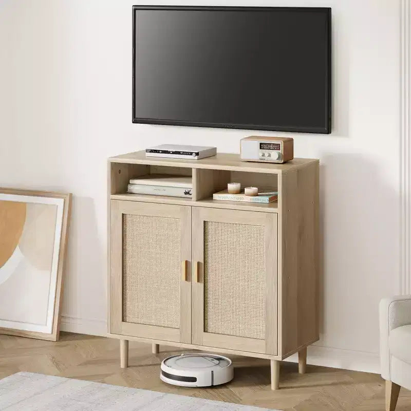 COZONY Bahut en rotin avec 2 portes, buffet de rangement moderne pour salle à manger, entrée et bar à café, naturel
