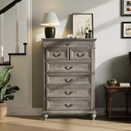 Commode à 7 tiroirs, commode de rangement moderne en bois, meuble TV commode, organisateur de tiroirs en bois avec poignées rustiques pour chambre à coucher, salon, couloir