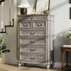 Commode à 7 tiroirs, commode de rangement moderne en bois, meuble TV commode, organisateur de tiroirs en bois avec poignées rustiques pour chambre à coucher, salon, couloir