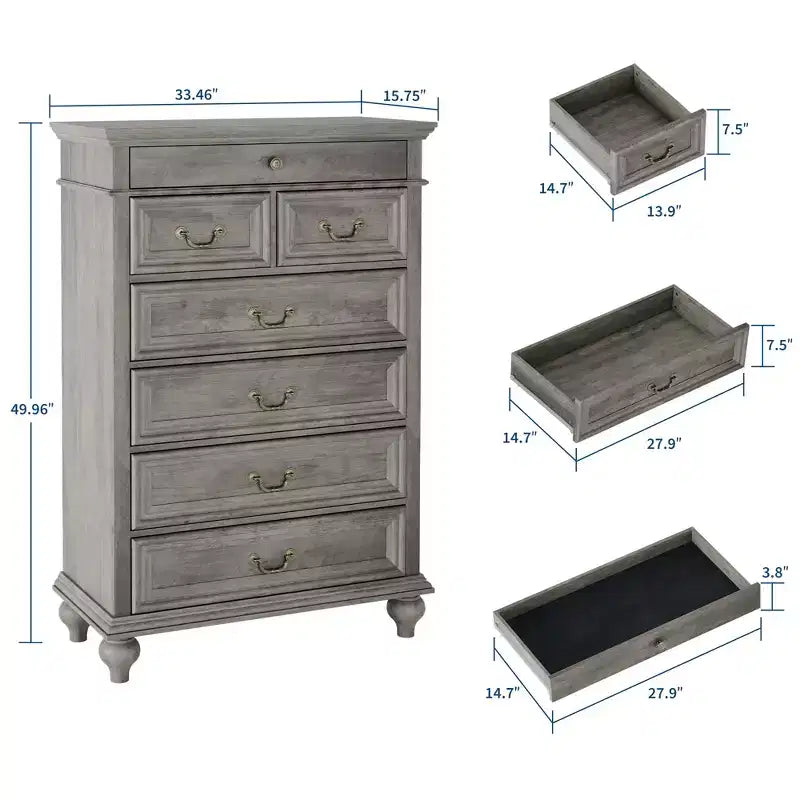 Commode à 7 tiroirs, commode de rangement moderne en bois, meuble TV commode, organisateur de tiroirs en bois avec poignées rustiques pour chambre à coucher, salon, couloir