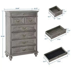 Commode à 7 tiroirs, commode de rangement moderne en bois, meuble TV commode, organisateur de tiroirs en bois avec poignées rustiques pour chambre à coucher, salon, couloir