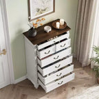 Commode à 7 tiroirs, commode de rangement moderne en bois, meuble TV commode, organisateur de tiroirs en bois avec poignées rustiques pour chambre à coucher, salon, couloir