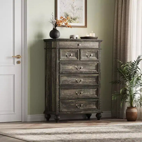 7 Drawer Dresser,Modern Wooden Storage Chest of Drawers,Dresser TV Stand,Wood Drawer Organizer with Rustic Handles for Bedroom,Living Room,Hallway