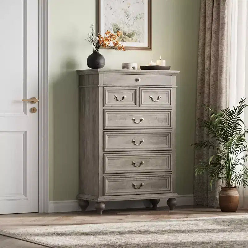 Commode à 7 tiroirs, commode de rangement moderne en bois, meuble TV commode, organisateur de tiroirs en bois avec poignées rustiques pour chambre à coucher, salon, couloir