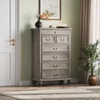 Commode à 7 tiroirs, commode de rangement moderne en bois, meuble TV commode, organisateur de tiroirs en bois avec poignées rustiques pour chambre à coucher, salon, couloir