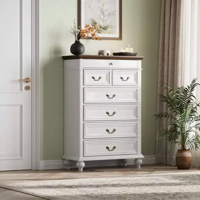 Commode à 7 tiroirs, commode de rangement moderne en bois, meuble TV commode, organisateur de tiroirs en bois avec poignées rustiques pour chambre à coucher, salon, couloir
