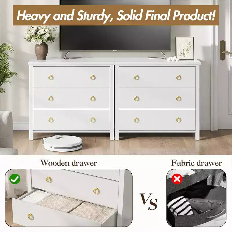 Commode à 7 tiroirs, commode de rangement en bois moderne, meuble TV, organisateur de tiroirs en bois avec poignées pour chambre, salon, couloir, blanc