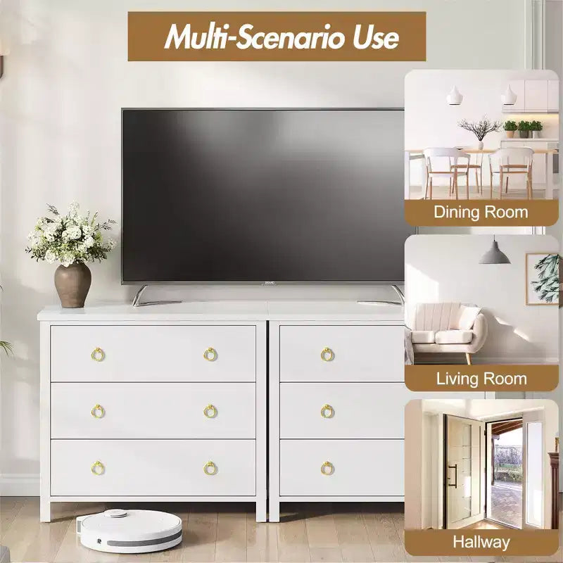 Commode à 7 tiroirs, commode de rangement en bois moderne, meuble TV, organisateur de tiroirs en bois avec poignées pour chambre, salon, couloir, blanc