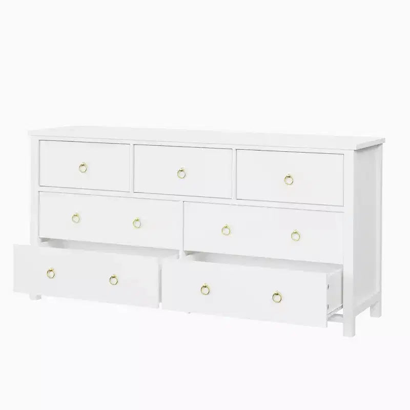 Commode à 7 tiroirs, commode de rangement en bois moderne, meuble TV, organisateur de tiroirs en bois avec poignées pour chambre, salon, couloir, blanc