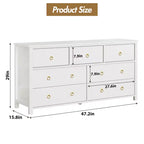 Commode à 7 tiroirs, commode de rangement en bois moderne, meuble TV, organisateur de tiroirs en bois avec poignées pour chambre, salon, couloir, blanc