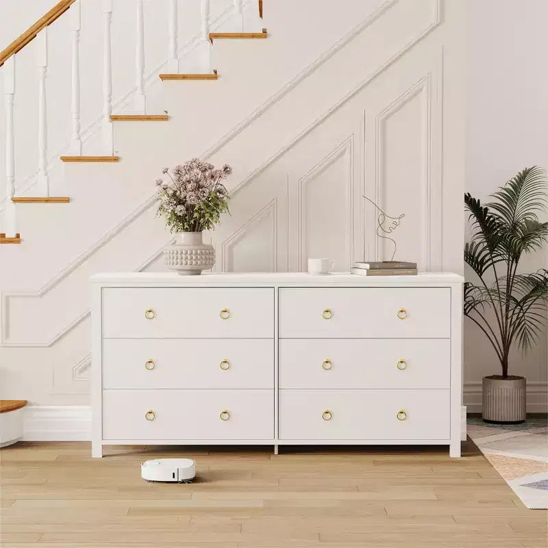 Commode à 7 tiroirs, commode de rangement en bois moderne, meuble TV, organisateur de tiroirs en bois avec poignées pour chambre, salon, couloir, blanc