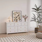 Commode à 7 tiroirs, commode de rangement en bois moderne, meuble TV, organisateur de tiroirs en bois avec poignées pour chambre, salon, couloir, blanc
