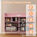 Commode 8 tiroirs, Meuble TV de chambre avec lumières LED et prise de courant, Grande commode pour couloir, salon, entrée