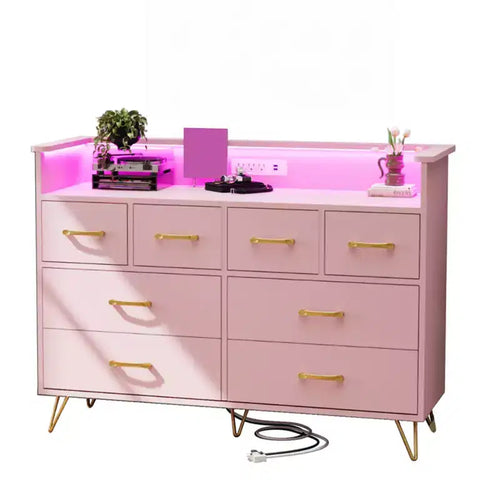 8 Drawer Dresser, Dresser TV Stand for Bedroom with LED Lights and Power Outlet, Wide Chest of Drawers for Hallway, Living Room, Entryway