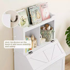 Coolmee Étagère à Livres pour Enfants en Bois de 121,4 cm avec Couvercle Rabattable, Organisateur de Rangement de Jouets pour Garçons et Filles pour Salle de Jeux, Chambre, Crèche et Maternelle