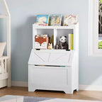 Coolmee Étagère à Livres pour Enfants en Bois de 121,4 cm avec Couvercle Rabattable, Organisateur de Rangement de Jouets pour Garçons et Filles pour Salle de Jeux, Chambre, Crèche et Maternelle