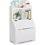 Coolmee Étagère à Livres pour Enfants en Bois de 121,4 cm avec Couvercle Rabattable, Organisateur de Rangement de Jouets pour Garçons et Filles pour Salle de Jeux, Chambre, Crèche et Maternelle